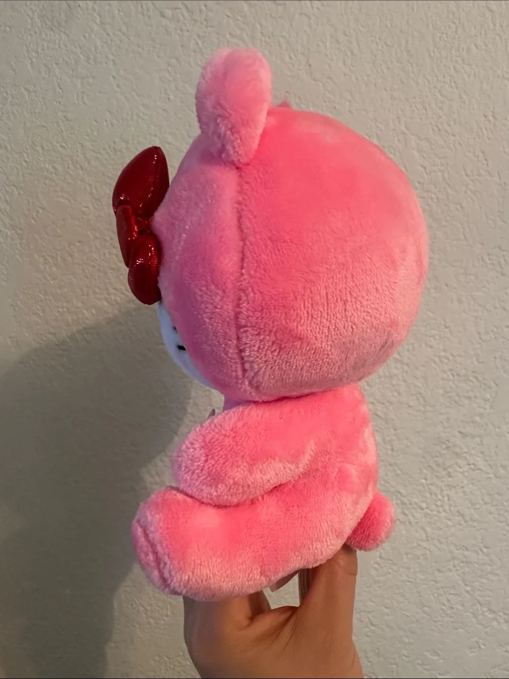 Hello Kitty Pink Plush with Red Shiny Bow and Rainbow Patch
